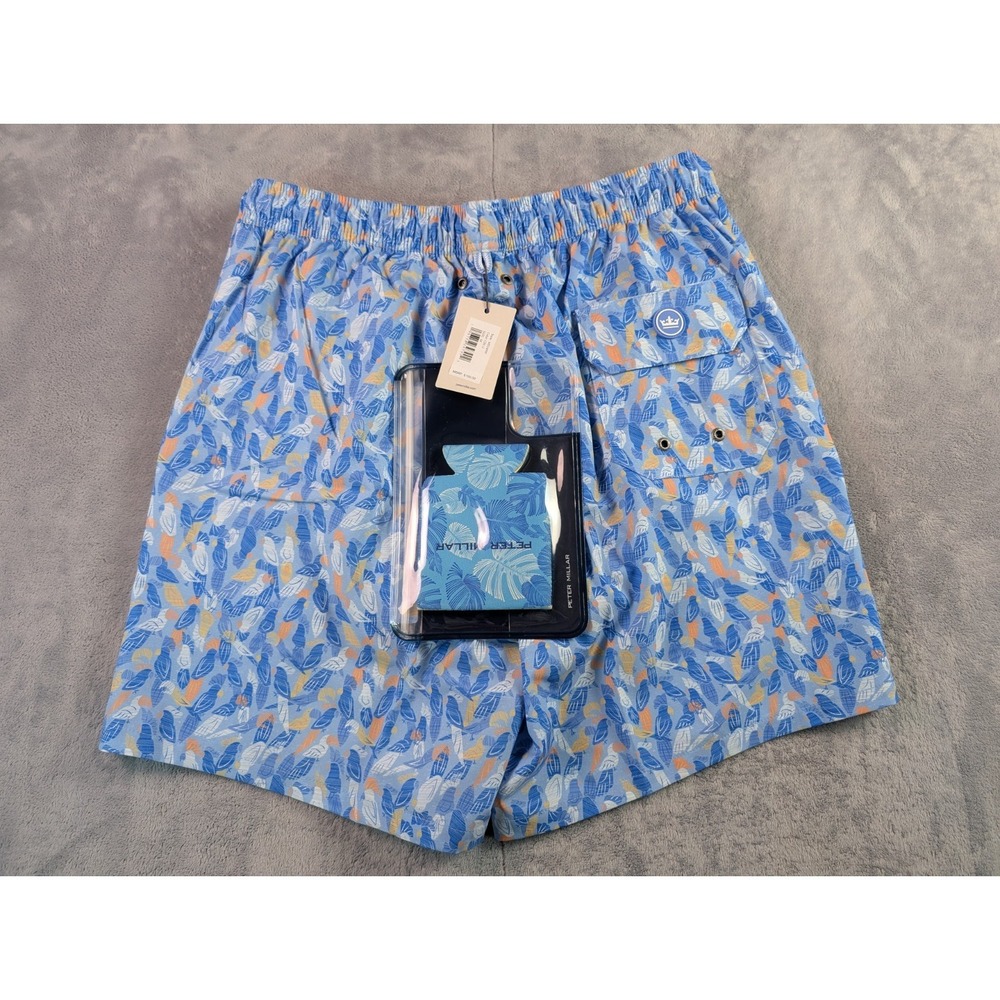 Peter Millar NWT Mens Large Swim Shorts Blue Birds Print Koozie MS24P09 NWT$100